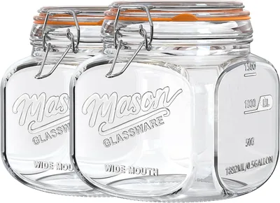 1920 ML Glass Jar with Airtight Lids (2 Pack) | Dishwasher Safe Mason Jars for Sourdough