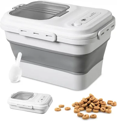 Contenedor Plegable para Croquetas con Tapa Extraíble y Cuchara 25L, Caja Hermética de Almacenamiento de Comida para Mascotas
