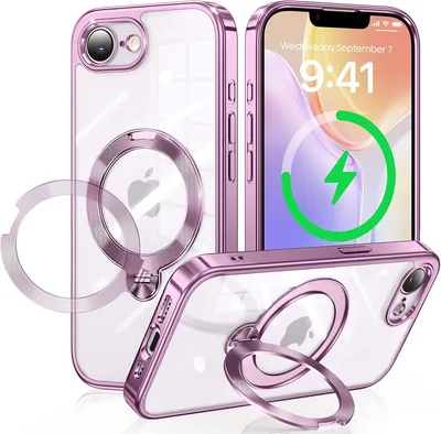 ガンワン iPhone 17e / iPhone 16e ケース マグネティック対応 光沢 CD パターンリング 360度固定回転スタンド 両方モデル対応