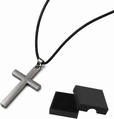 ARYIMYDP Cross Chain Leather Necklace Men's Gift Box Included Best Deal