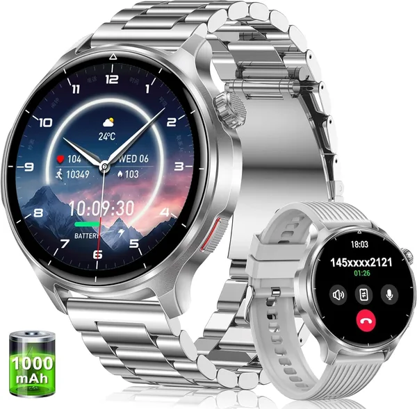 Military Smart Watch Men - 1000mAh Battery, 2 Straps, HD Rugged Smartwatch, BT Calling, 120+ Sports Modes, Heart Rate Monitor - Best Deal