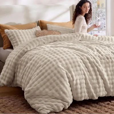 Bedsure Cloud Bubble King Comforter Set Beige 3 Pcs