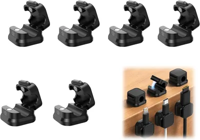 ARYIMYDP Cable Holder - 6 Pack Black Self-Adhesive Magnetic Organiser