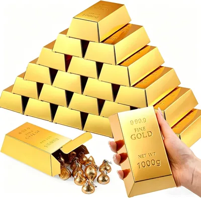 24Pcs Gold Bar Fake Gift Box Party Favor Boxes Treasure Brick for Pirate Casino Theme Best Deal
