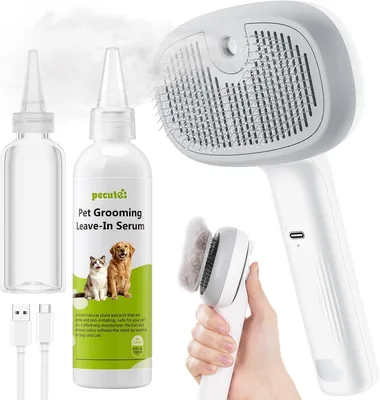 Spazzola a vapore Pecute per gatti con 120 ml di olio essenziale | Spazzola steams 3-in-1 per gatti e cani