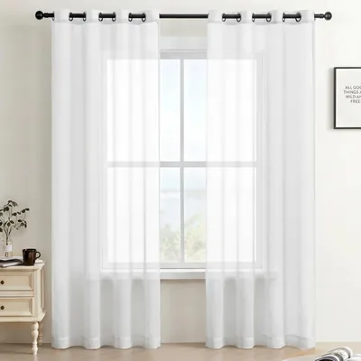 Curtains Gazal Vole Blanc Sheer avec Oeillets 4 cm, Ensemble de 2 Voilages Polyester Semi-Transparents, Légèrement Filtrants