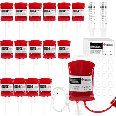 15 Bolsas de Sangre para Bebidas con Clip de Sellado y Etiqueta, Jeringa - 350ML