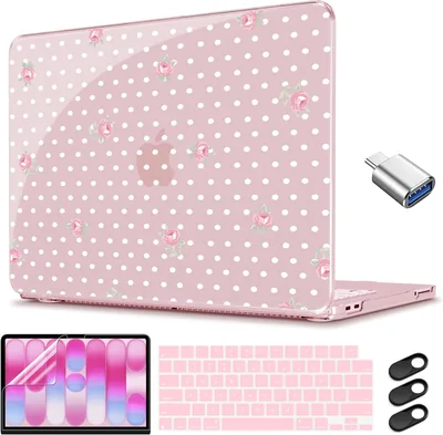 CISSOOK MacBook Neo 13 inch Case - Cute Pink Floral, Hard Shell Protective Cover for Women Girls