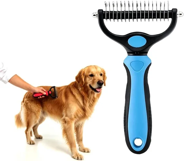 Deshedding Brush for Dogs and Cats: Undercoat Rake Pet Brush for Long Hair - Dematting Comb Removes Tangles Knots and Loose Fur, Grooming Tool for Thick Coats (blue, L)