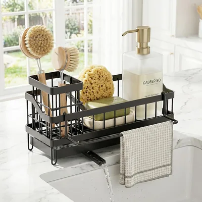 Gabeeriso Kitchen Sink Organiser with Divider, Rustproof Stainless Steel Caddy, 10% Off