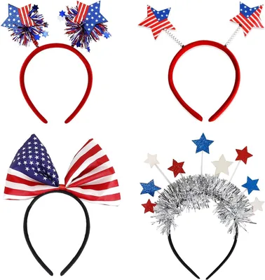 JRAIYBZ 4 PCS USA 4th of July Headband - Patriotic Hair Bands for Fourth of July