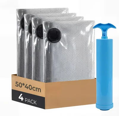 Raplink Vakuumbeutel für Kleidung, Set mit 4 Beuteln (4 x 50 x 40 cm), Vakuumbeutel mit Handpumpe für Reisen, M
