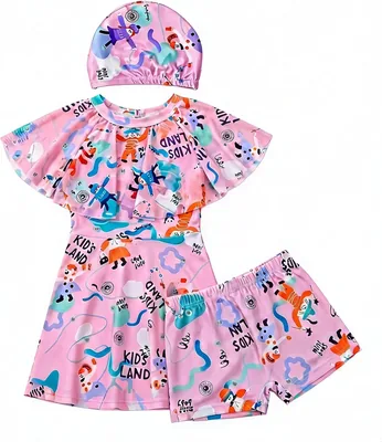 Girls 3-in-1 Swimwear Set - Ruffle Bathing Suit, Age 2-10
