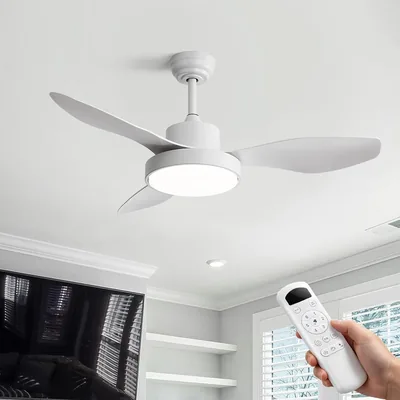 Ventilateur de plafond OZEANOS avec lumière LED réglable, silencieux, 6 vitesses, moteur DC, 3 températures - Économisez 12%