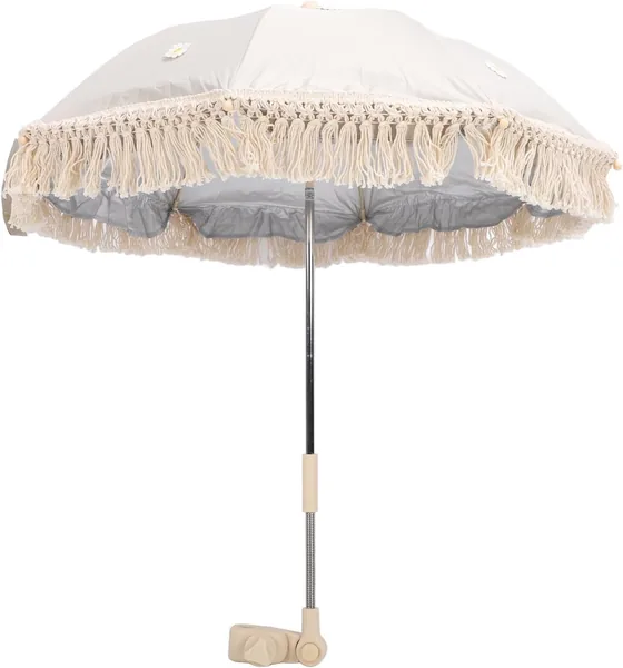 Parasol pour poussette bébé avec frange, universel et portable, idéal pour la photographie, la plage ou le jardin - Beige (20% de réduction)
