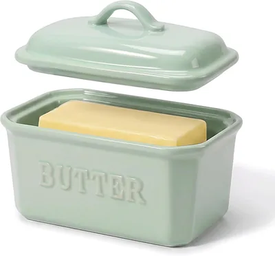 ADIVEE Green Butter Dish - Large Porcelain Storage Holder Best Deal