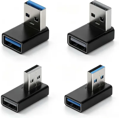 HENGBIRD 4 szt. Wtyczka USB 3.0 Kątowa 90° Czarny Aluminiowy Adapter USB-A do 5 Gbit/s