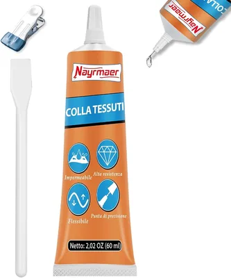 Colla per Tessuto Nayrmaer 2 ml - Trasparente Lavabile per Pelle | Extra Forte, Flessibile e Permanente