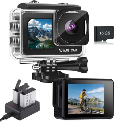Cámara acuática Nvgfelis FHD 1080p, resistente al agua hasta 40 m, con doble pantalla para deportes y 2 baterías recargables
