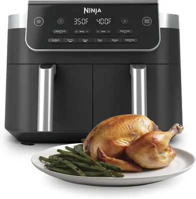 Ninja DualZone Air Fryer, 8 Qt, 6-in-1, Grey, DZ801 | Air fry, broil, roast, bake, reheat, dehydrate