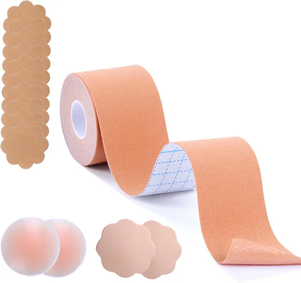 Boob Tape 5 m, Adhesivo Invisible Reutilizable para Pechos - Bras Adhesivos para Levantamiento y Efecto Natural para Espaldas Desnudas. Mejor Oferta