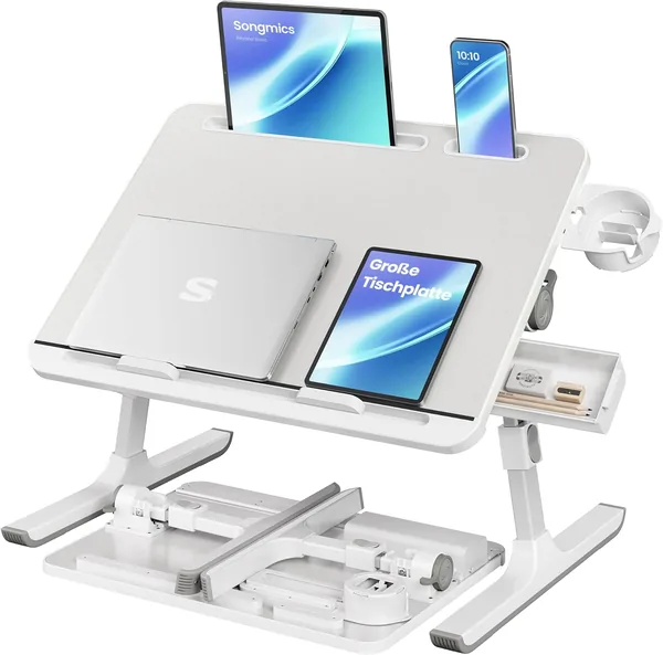SONGMICS Laptop Tisch, Verstellbarer Betttisch, 120° Stufenlos Einstellbar, 56 x 40 cm Platte, Höhenverstellbar, 15% Rabatt
