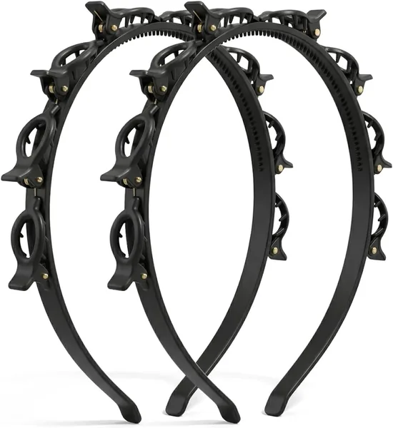 KAHZOR 2 Pezzi Fascia per Capelli Nera con Clip Incastonate | Tenuta Forte e Antiscivolo per uno Styling Facile, Confortevole per Donne e Ragazze - Miglior Affare