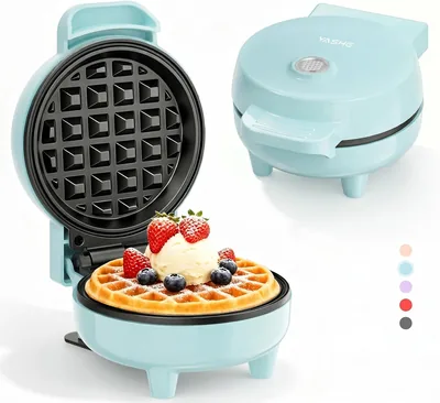 Plancha para gofres YASHE Mini 550W Antiadherente Azul | Compacto para desayunos, postres y tentempiés; luz indicadora, mango frío