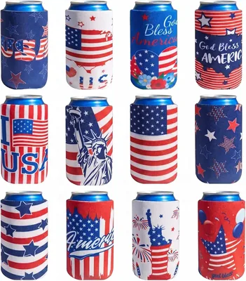 12 PCS 4th of July Can Cooler Sleeves Independence Day Decorations Best Deal
