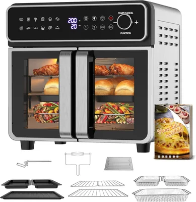 Air Fryer Emphsism 23L XXL - Forno Mini con Zona Flessibile, Doppio Controspazio, Temperatura Indipendente 200°C, 12-in-1