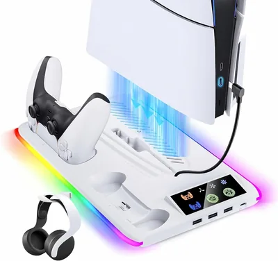 Cooling Station for PS5 - RGB Lighting, Dual Controller Charging, Headphone Holder - Best Deal