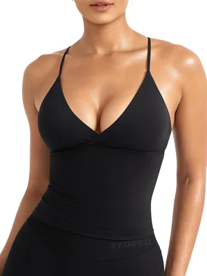 LuxFlow Workout Tank Top Twist Front Sports Bra Pads Straps Camisole