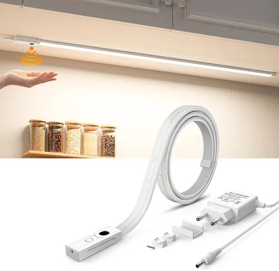 Lureshine Unterbauleuchte Küche LED Lichtleiste 60CM Handgesten Sensor | 3 Farbtemperatur Dimmbar, Selbstklebend Flexibel Sil