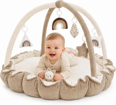 Thick Plush Baby Play Gym, 6 Toys, Developmental Mat