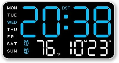 Digital Wall Clock USB Powered Humidity Week Dimmer 12/24H LED Alarm Blue