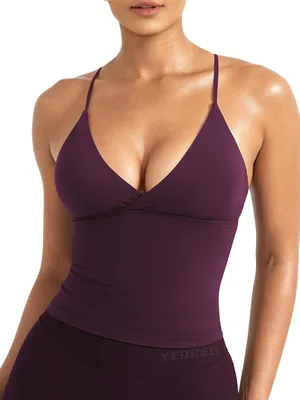 LuxFlow Workout Tank Top Twist Front Sports Bra Pads Straps Camisole