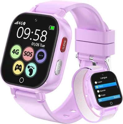 Reloj inteligente para niños con GPS y llamadas 4G SOS Video Llamadas | Juegos Pedómetro Chat de Voz Mensajes - SmartWatch Gir