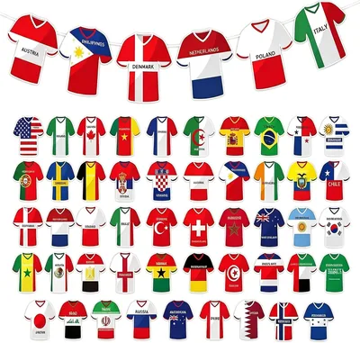 Decoración Final Copa Mundial 2026: Banderines Jersey Fútbol con 48 Diseños - Guirnalda 40% Descuento