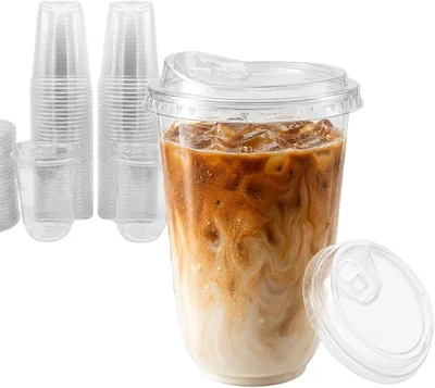 100 Vasos PET Transparentes de 16 oz con Tapa Plana | Vasos Desechables Resistentes para Café Helado, Smoothies, Frappé, Jugo