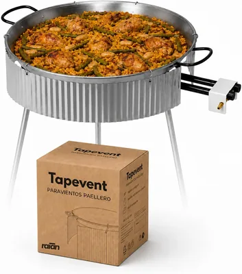 Paella Tapas Universal raian® con Pantalla Protectora contra el Viento hasta 70 cm | 3 Paneles de Acero Galvanizado 68 x 15 cm. Mejor Precio