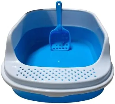 صناديق فضلات القطط مع ملعقة مطابقة (أزرق فاتح وأبيض، دائرية) أفضل سعر