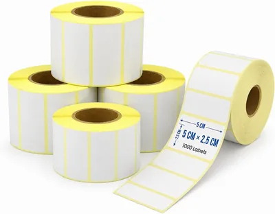 Pack of 5 Thermal Transfer Barcode Label Stickers - 1000 Labels, 50mm x 25mm