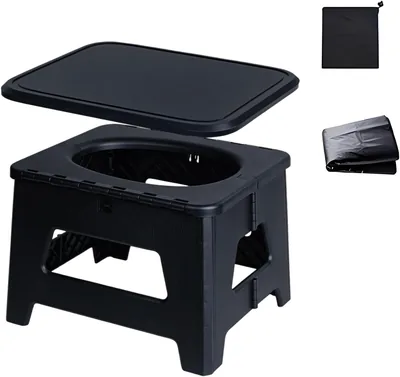 Emergencytoalett, platt, portabel med sittstol, lagringstasor och skrotttasor, PP, 100kg, 31.5x24.5x16.5cm Best Deal