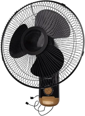 16" Wall Fan, Copper Motor, Quiet & Space-Saving, Black & Gold