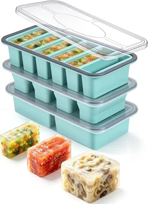 Weenkler Silikonfrysform med Lock - Uppsättning av 3 Fryssilikonformar för Soppa, Pasta & Meal Prep - 2 Koppar, 1 Kopp och 3/