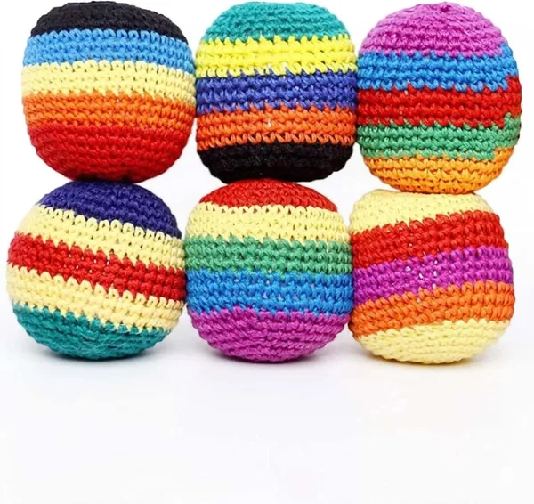 6 Pack Handmade Crocheted Hackys Footbag Sacks, Footbag Sacks for Kick Ball, Assorted Foot Bag Crochet Hackys for Adults