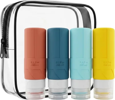 MIMISOLA 4 Piezas Botellas de Viaje de Silicona, Botellas Reutilizables de 100 ml, Contenedores de Viaje a Prueba de Fugas para Champú