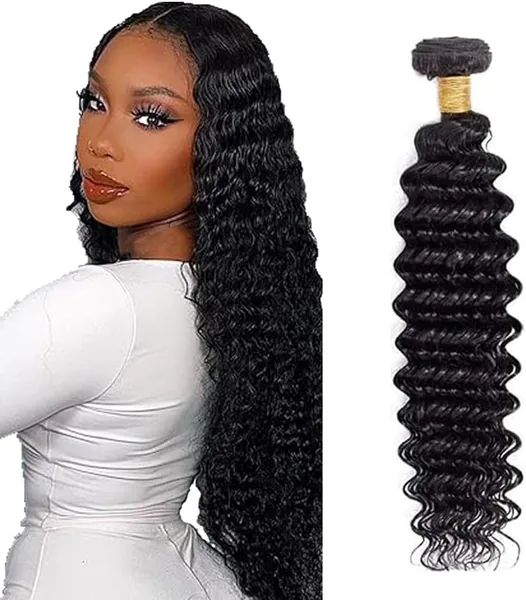AuokMar Boucles Profondes en Cheveux Humains Naturels 1B Noir Brésilien - Extension de Cheveux Double Weft, Meilleure Affaire