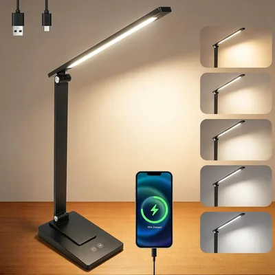 Necomi Desk Lamp, 5 Color Modes & Infinitely Dimmable, Eye-Caring Light & USB Charging Port, Foldable Reading Table Light - 10% Off