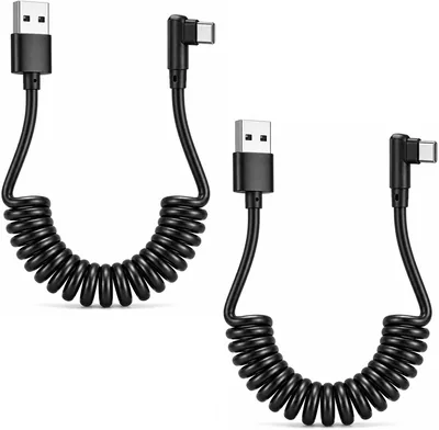 Kabel spiralny USB-C 2 sztuki, 0,4 m - 1 m, kąt 90 stopni, szybkie ładowanie, kompatybilny z Galaxy S24/S23/S22
